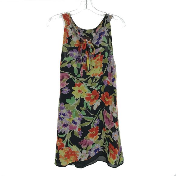 Womens Size 4 Eliza J Multicolor Pure Silk Colorful Floral Tie Back Mini Dress - Picture 3 of 3